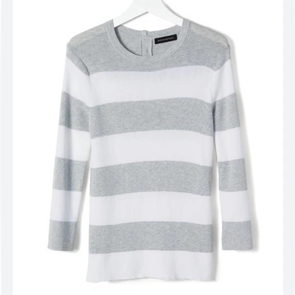 Banana Republic Women’s Rugby Gray Stripe Crew Sweater Cashmere Cotton Size XL